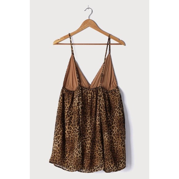 Lulus Womens Mini Dress sundress flare  medium Leopard Print Chiffon straps - Picture 5 of 6